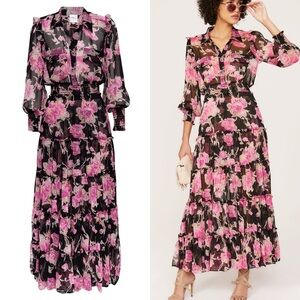 Misa Floral Pink and Black Maxi Dress